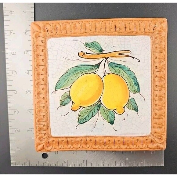 Horchow Italian Glazed Terracotta 6.5" Lemon Fruits Wall Art Tiles Italy - Picture 7 of 7